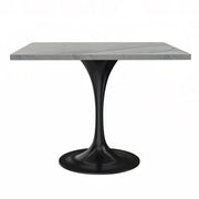 Verve Collection 24"Square Dining Table, Black/White/Brushed Gold Base with MDF Top 36 Inch Black Marbled White Resin Dining Table Leisuremod