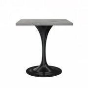 Verve Collection 24"Square Dining Table, Black/White/Brushed Gold Base with MDF Top 27 Inch Black Marbled White Resin Dining Table Leisuremod