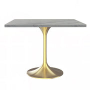 Verve Collection 24"Square Dining Table, Black/White/Brushed Gold Base with MDF Top 36 Inch Brushed Gold Marbled White Resin Dining Table Leisuremod