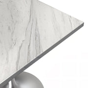 Verve Collection 24"Square Dining Table, Black/White/Brushed Gold Base with MDF Top 27 Inch Silver Marbled White Resin Dining Table Leisuremod