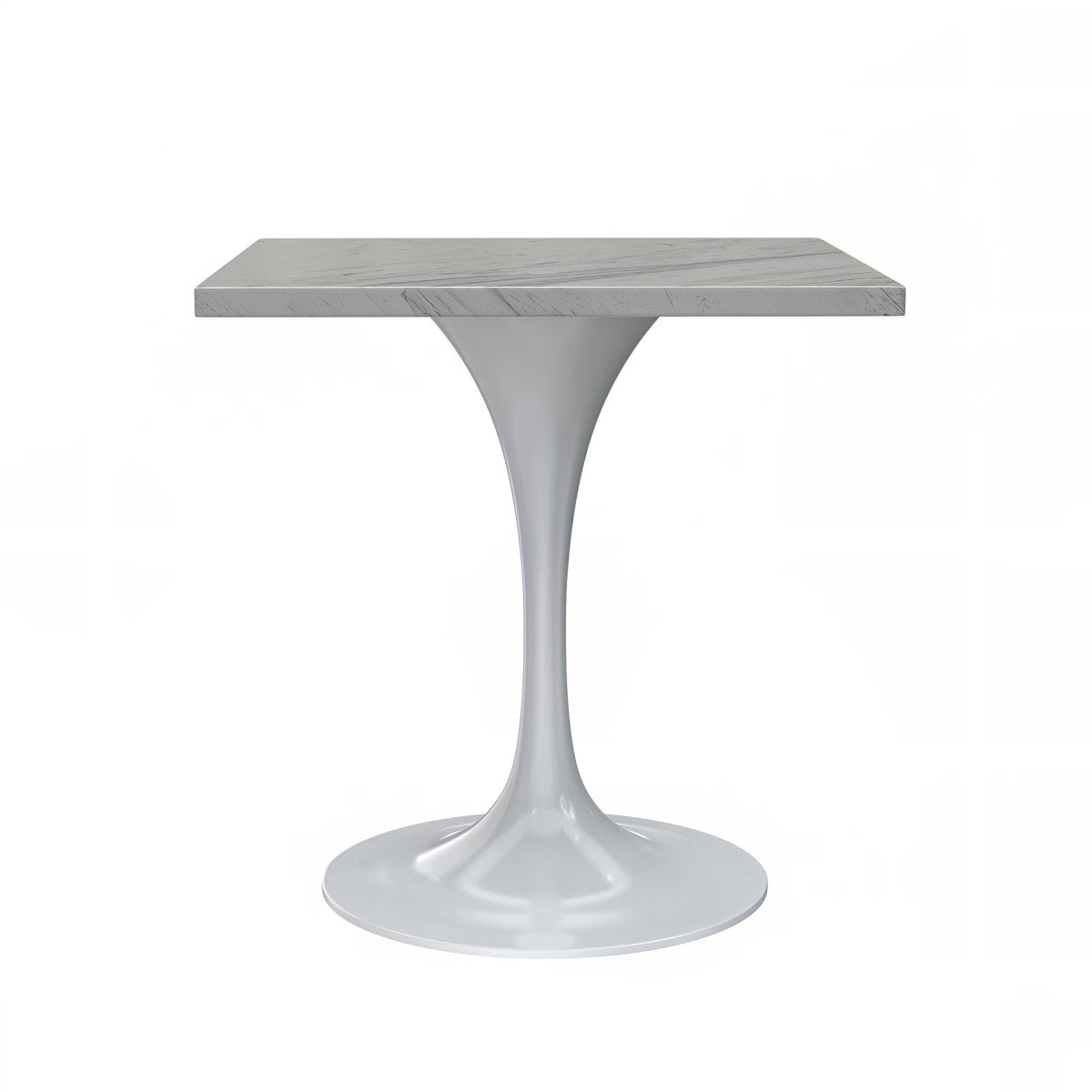 Verve Collection 24"Square Dining Table, Black/White/Brushed Gold Base with MDF Top 27 Inch White Marbled White Resin Dining Table Leisuremod