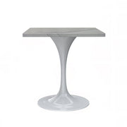 Verve Collection 24"Square Dining Table, Black/White/Brushed Gold Base with MDF Top 27 Inch White Marbled White Resin Dining Table Leisuremod