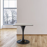 Verve Collection 24"Square Dining Table, Black/White/Brushed Gold Base with MDF Top 27 Inch Black Marbled White Resin Dining Table Leisuremod