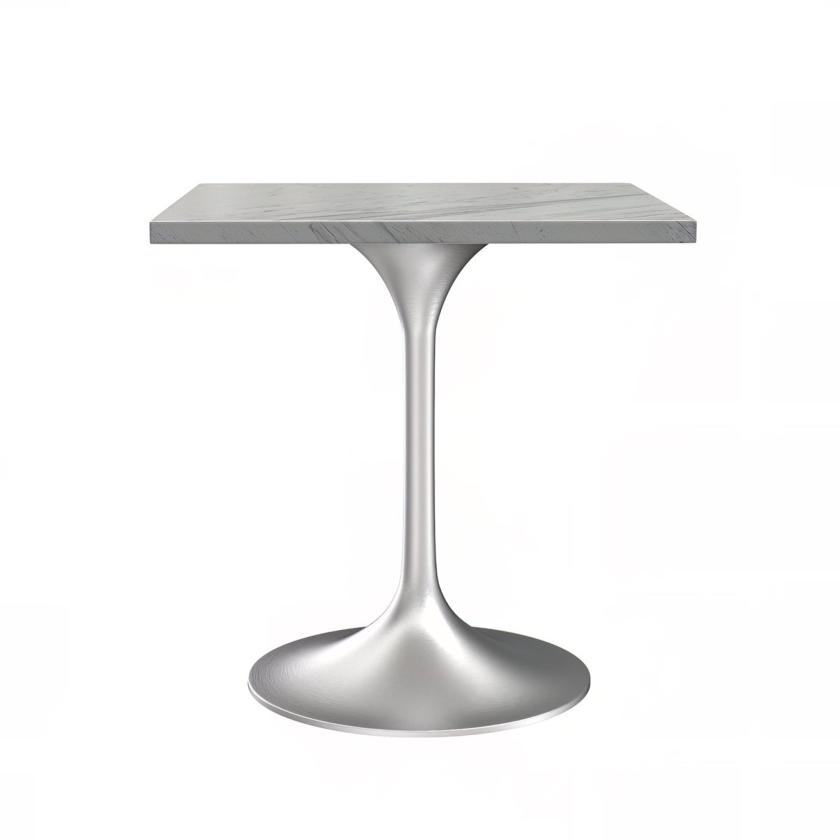 Verve Collection 24"Square Dining Table, Black/White/Brushed Gold Base with MDF Top 27 Inch Silver Marbled White Resin Dining Table Leisuremod
