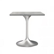 Verve Collection 24"Square Dining Table, Black/White/Brushed Gold Base with MDF Top 27 Inch Silver Marbled White Resin Dining Table Leisuremod