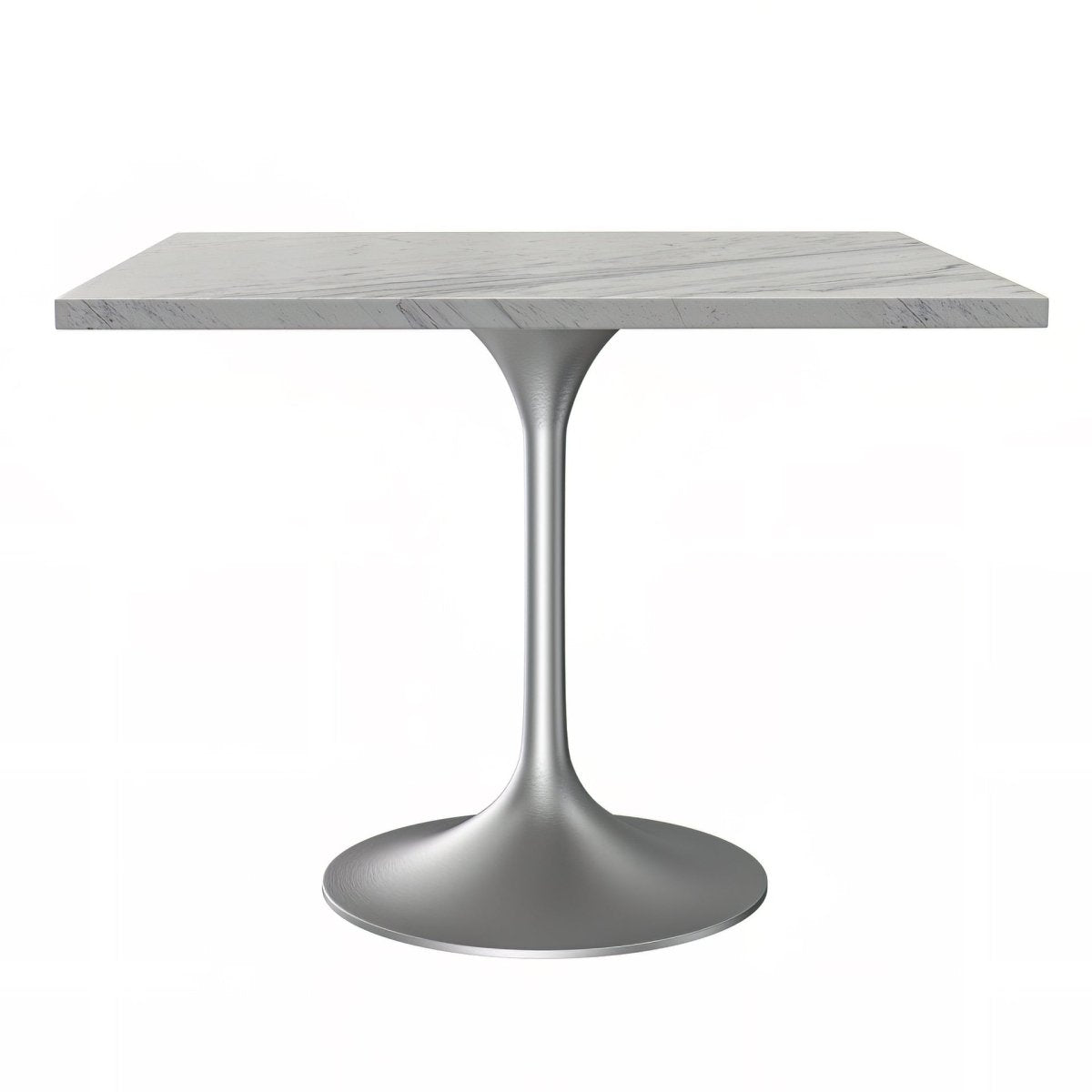 Verve Collection 24"Square Dining Table, Black/White/Brushed Gold Base with MDF Top 36 Inch Silver Marbled White Resin Dining Table Leisuremod