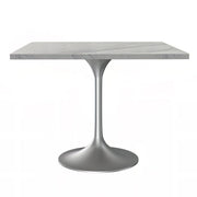Verve Collection 24"Square Dining Table, Black/White/Brushed Gold Base with MDF Top 36 Inch Silver Marbled White Resin Dining Table Leisuremod