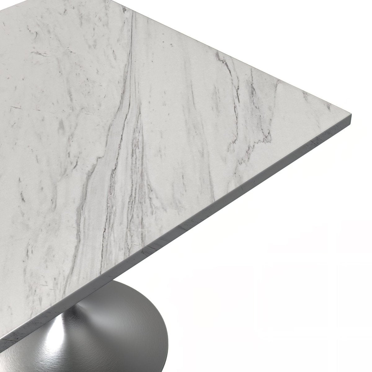 Verve Collection 24"Square Dining Table, Black/White/Brushed Gold Base with MDF Top 36 Inch Silver Marbled White Resin Dining Table Leisuremod
