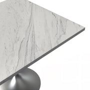 Verve Collection 24"Square Dining Table, Black/White/Brushed Gold Base with MDF Top 36 Inch Silver Marbled White Resin Dining Table Leisuremod