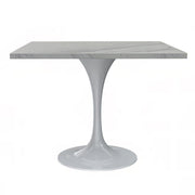 Verve Collection 24"Square Dining Table, Black/White/Brushed Gold Base with MDF Top 36 Inch White Marbled White Resin Dining Table Leisuremod