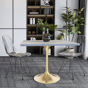 Verve Collection 24"Square Dining Table, Black/White/Brushed Gold Base with MDF Top 36 Inch Brushed Gold Marbled White Resin Dining Table Leisuremod