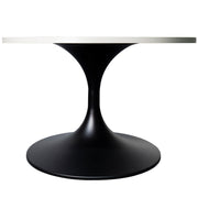 Verve Round Coffee Table with MDF/Resin/Sintered Stone Tabletop and Black Stainless Steel Base MDF 27 Inches Wide Light Natural Coffee Table Leisuremod