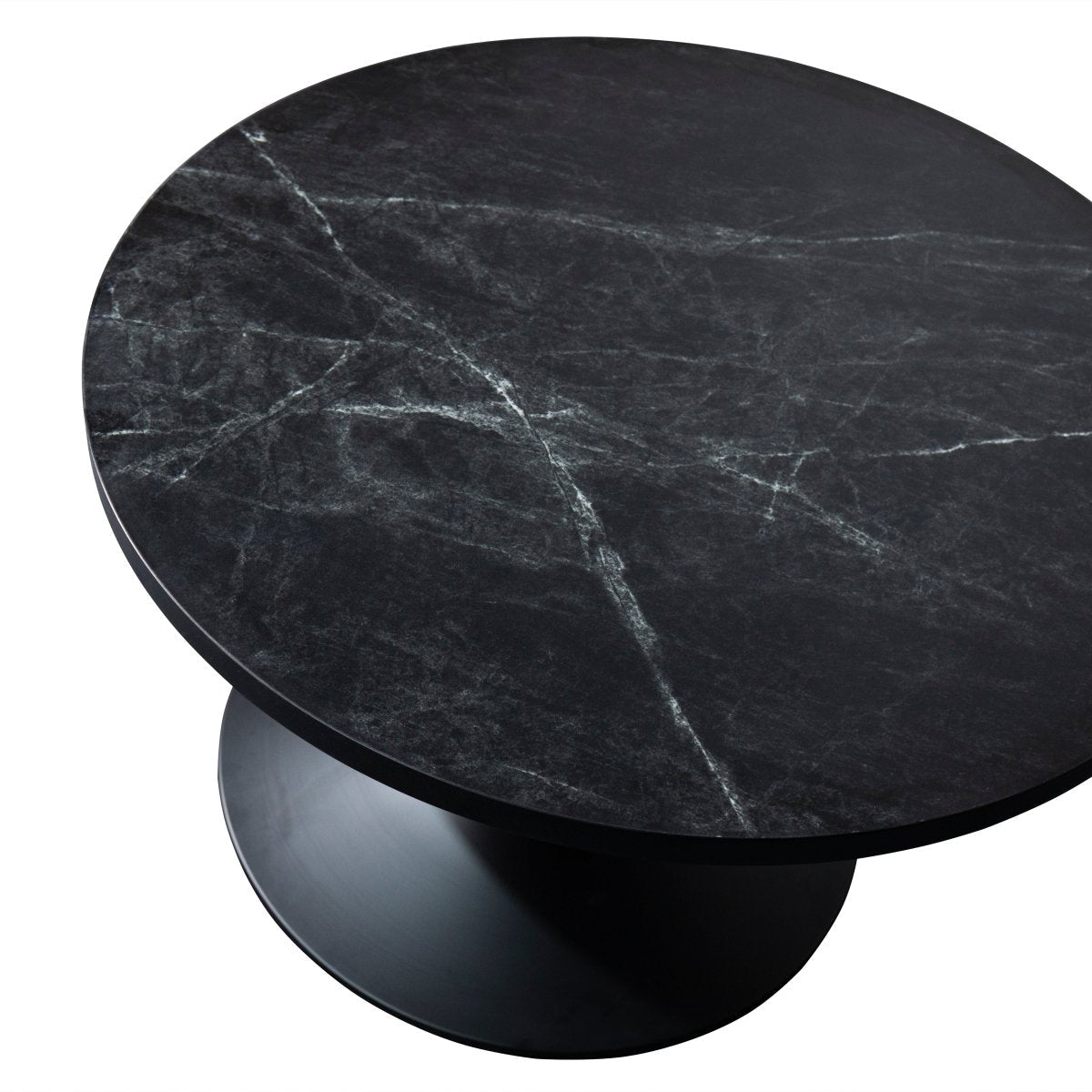 Verve Round Coffee Table with MDF/Resin/Sintered Stone Tabletop and Black Stainless Steel Base MDF 27 Inches Wide Black Marble Coffee Table Leisuremod
