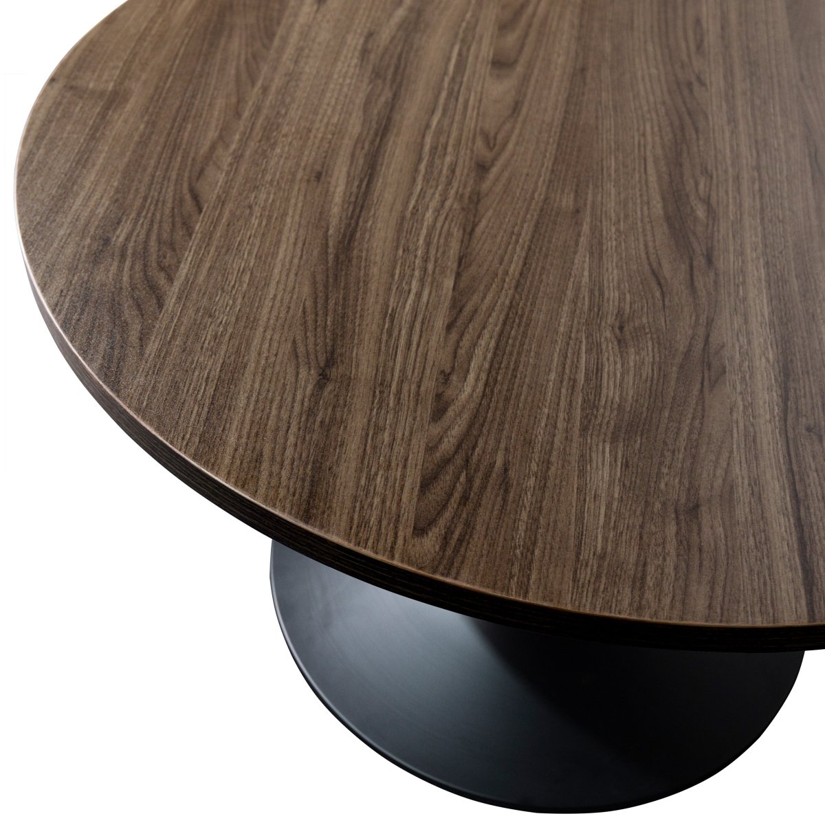 Verve Round Coffee Table with MDF/Resin/Sintered Stone Tabletop and Black Stainless Steel Base MDF 27 Inches Wide Dark Brown Coffee Table Leisuremod