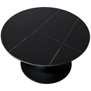 Verve Round Coffee Table with MDF/Resin/Sintered Stone Tabletop and Black Stainless Steel Base Sintered Stone 24 Inches Wide Black Coffee Table Leisuremod