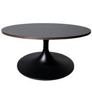 Verve Round Coffee Table with MDF/Resin/Sintered Stone Tabletop and Black Stainless Steel Base MDF 27 Inches Wide Dark Brown Coffee Table Leisuremod