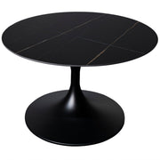 Verve Round Coffee Table with MDF/Resin/Sintered Stone Tabletop and Black Stainless Steel Base Sintered Stone 24 Inches Wide Black Coffee Table Leisuremod