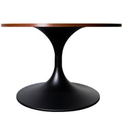 Verve Round Coffee Table with MDF/Resin/Sintered Stone Tabletop and Black Stainless Steel Base MDF 27 Inches Wide Brown Coffee Table Leisuremod
