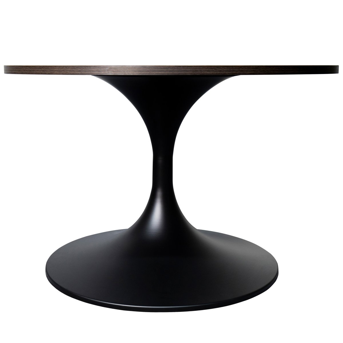 Verve Round Coffee Table with MDF/Resin/Sintered Stone Tabletop and Black Stainless Steel Base MDF 27 Inches Wide Dark Brown Coffee Table Leisuremod