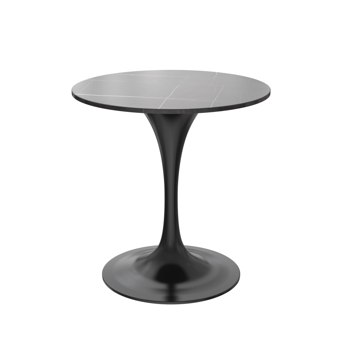 Verve Round Dining Table with MDF/Sintered Stone/Resin Tabletop in Black Stainless Steel Pedestal Base Sintered Stone 27 Inch Black Dining Table Leisuremod