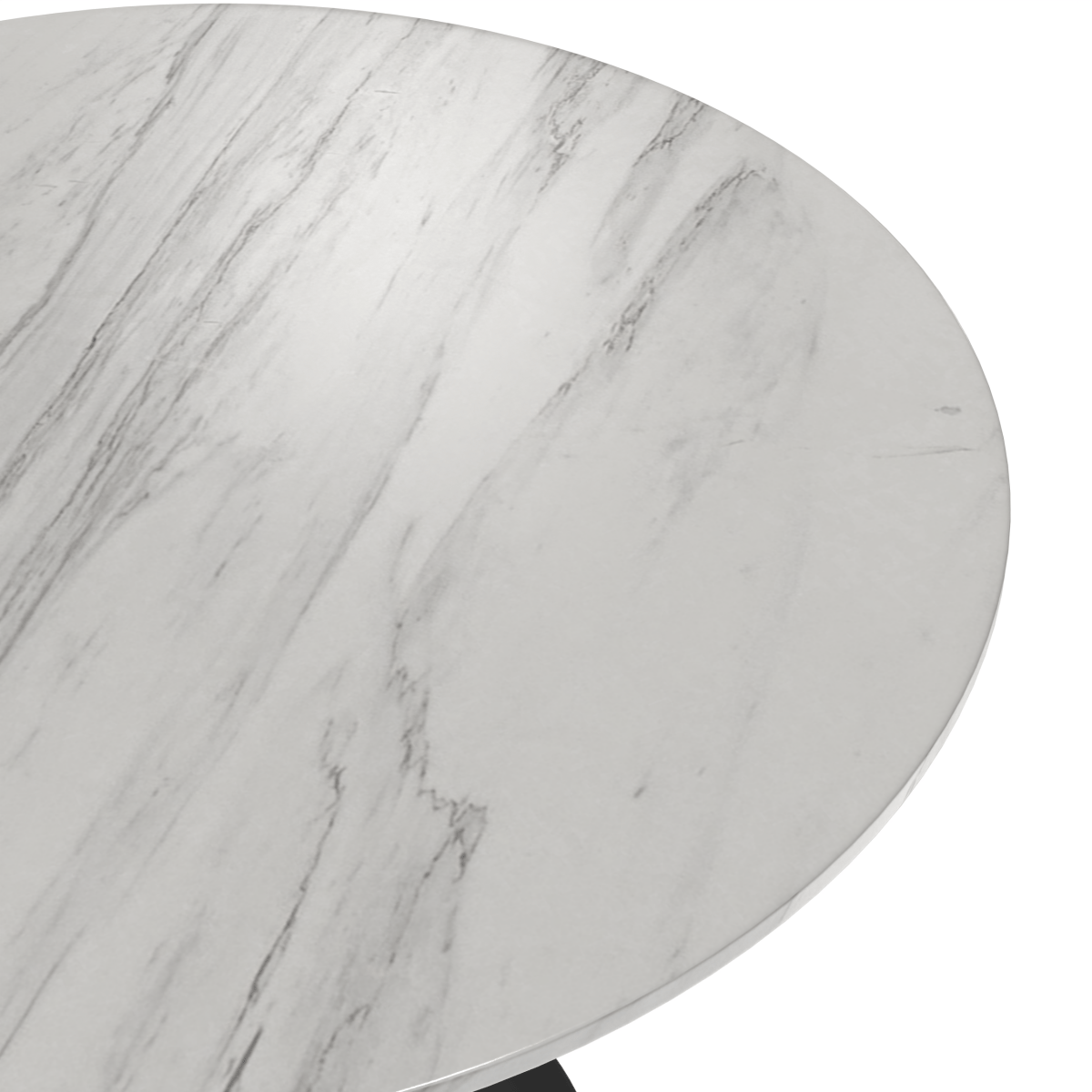Verve Round Dining Table with MDF/Sintered Stone/Resin Tabletop in Black Stainless Steel Pedestal Base Sintered Stone 36 Inch White Dining Table Leisuremod