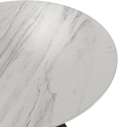 Verve Round Dining Table with MDF/Sintered Stone/Resin Tabletop in Black Stainless Steel Pedestal Base Sintered Stone 36 Inch White Dining Table Leisuremod