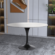 Verve Round Dining Table with MDF/Sintered Stone/Resin Tabletop in Black Stainless Steel Pedestal Base Sintered Stone 48 Inch White Dining Table Leisuremod