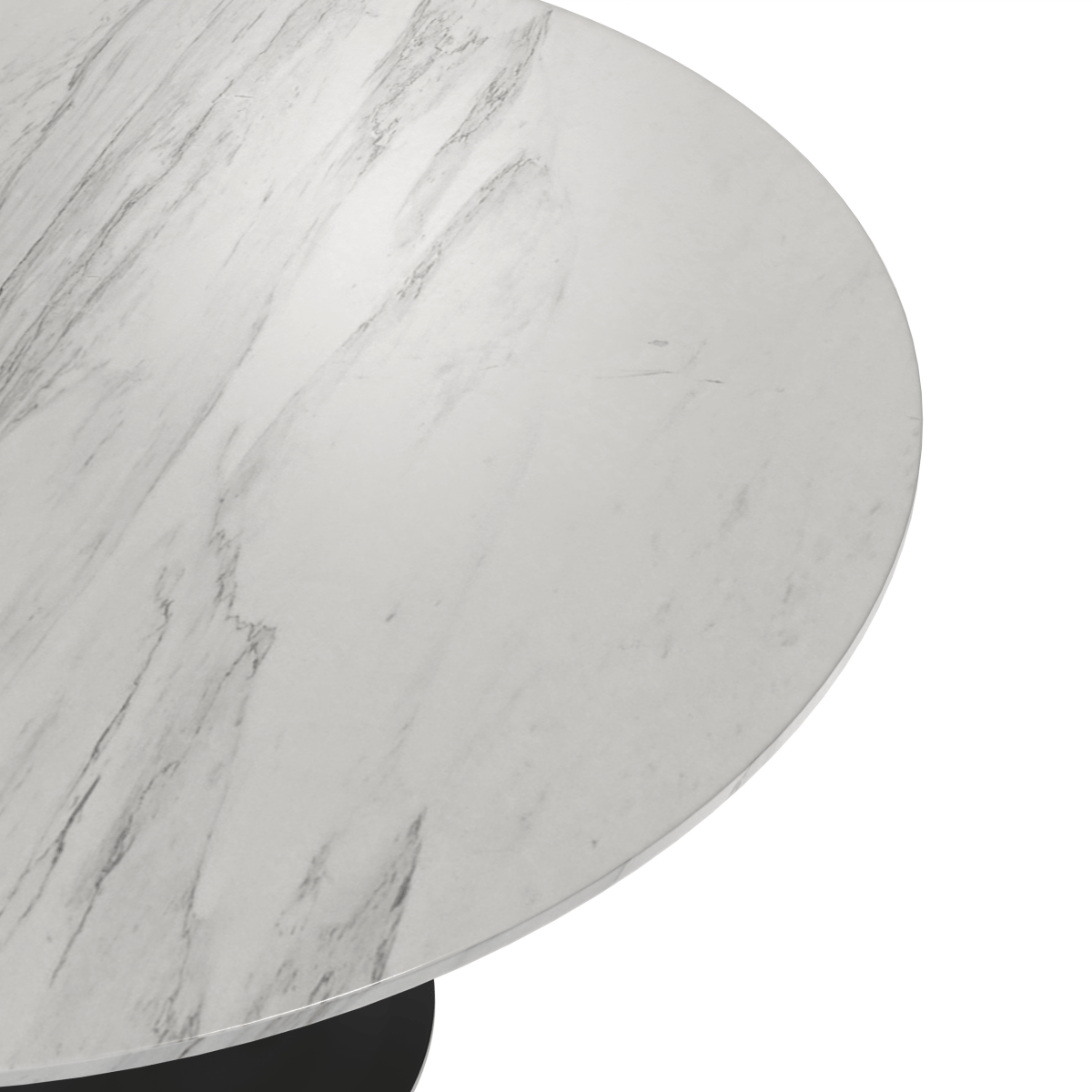 Verve Round Dining Table with MDF/Sintered Stone/Resin Tabletop in Black Stainless Steel Pedestal Base Sintered Stone 48 Inch White Dining Table Leisuremod