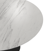 Verve Round Dining Table with MDF/Sintered Stone/Resin Tabletop in Black Stainless Steel Pedestal Base Sintered Stone 48 Inch White Dining Table Leisuremod