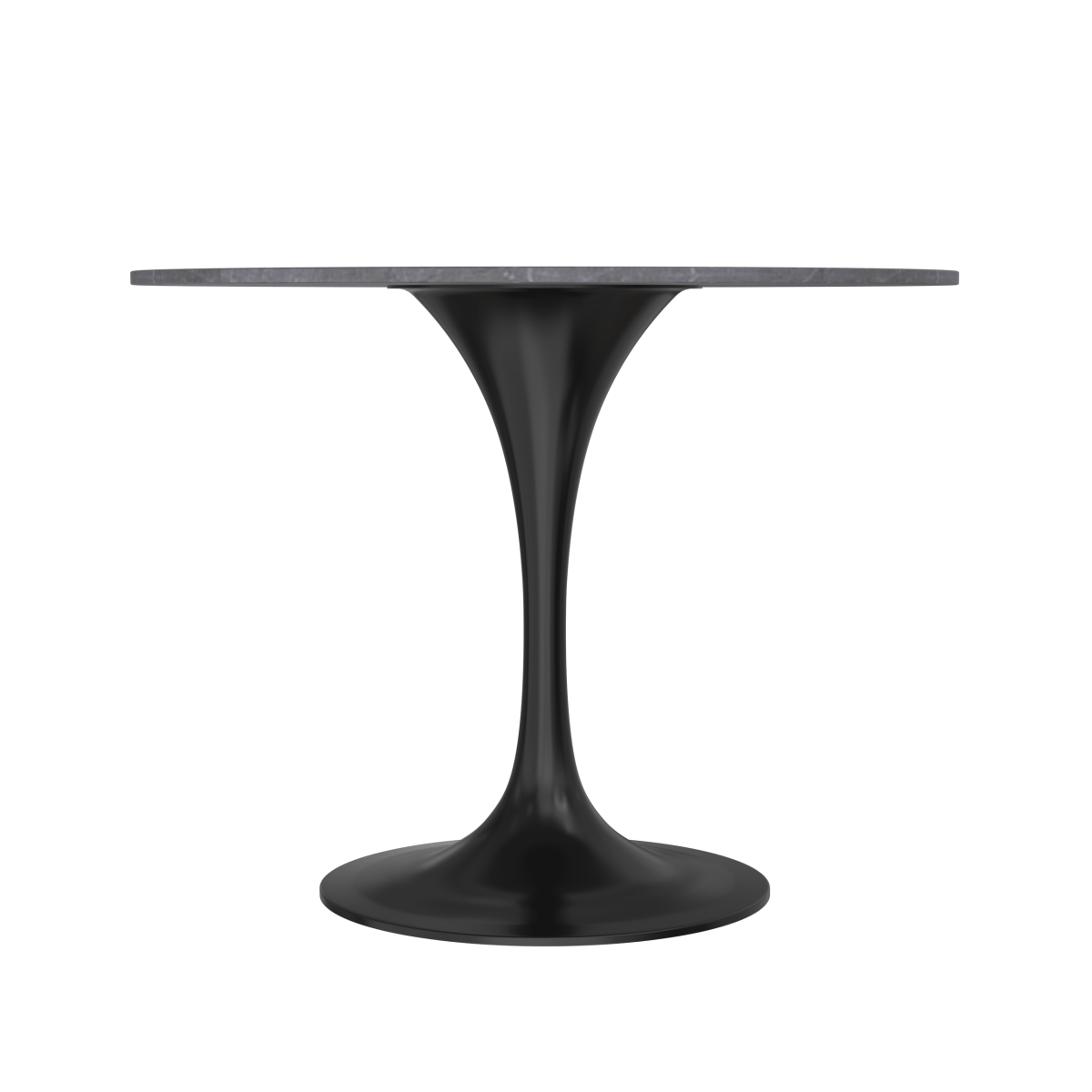 Verve Round Dining Table with MDF/Sintered Stone/Resin Tabletop in Black Stainless Steel Pedestal Base Sintered Stone 36 Inch Grey Dining Table Leisuremod