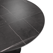 Verve Round Dining Table with MDF/Sintered Stone/Resin Tabletop in Black Stainless Steel Pedestal Base Sintered Stone 48 Inch Black Dining Table Leisuremod
