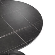 Verve Round Dining Table with MDF/Sintered Stone/Resin Tabletop in Black Stainless Steel Pedestal Base Sintered Stone 27 Inch Black Dining Table Leisuremod