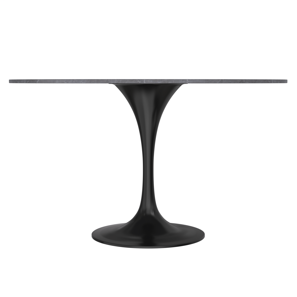 Verve Round Dining Table with MDF/Sintered Stone/Resin Tabletop in Black Stainless Steel Pedestal Base Sintered Stone 48 Inch Grey Dining Table Leisuremod