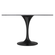 Verve Round Dining Table with MDF/Sintered Stone/Resin Tabletop in Black Stainless Steel Pedestal Base Sintered Stone 48 Inch Grey Dining Table Leisuremod