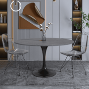 Verve Round Dining Table with MDF/Sintered Stone/Resin Tabletop in Black Stainless Steel Pedestal Base Sintered Stone 48 Inch Grey Dining Table Leisuremod