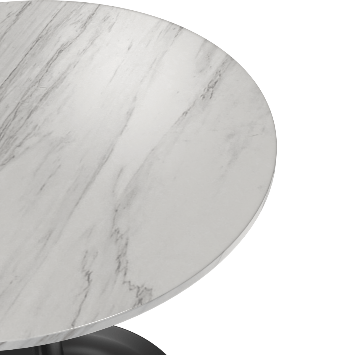 Verve Round Dining Table with MDF/Sintered Stone/Resin Tabletop in Black Stainless Steel Pedestal Base Sintered Stone 27 Inch White Dining Table Leisuremod