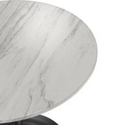 Verve Round Dining Table with MDF/Sintered Stone/Resin Tabletop in Black Stainless Steel Pedestal Base Sintered Stone 27 Inch White Dining Table Leisuremod