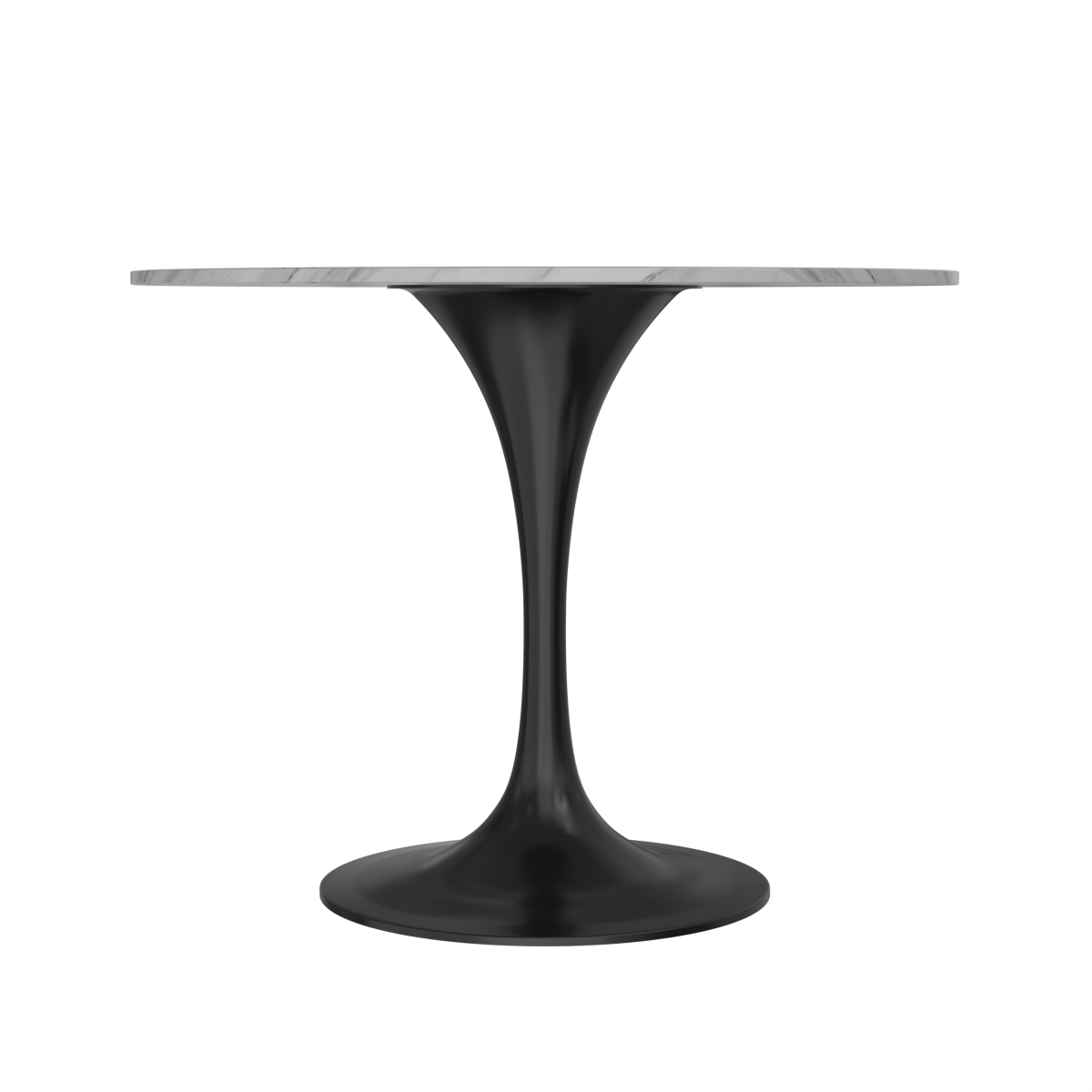 Verve Round Dining Table with MDF/Sintered Stone/Resin Tabletop in Black Stainless Steel Pedestal Base Sintered Stone 36 Inch White Dining Table Leisuremod