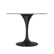 Verve Round Dining Table with MDF/Sintered Stone/Resin Tabletop in Black Stainless Steel Pedestal Base Sintered Stone 36 Inch White Dining Table Leisuremod