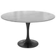 Verve Round Dining Table with MDF/Sintered Stone/Resin Tabletop in Black Stainless Steel Pedestal Base Sintered Stone 48 Inch White Dining Table Leisuremod