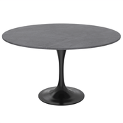 Verve Round Dining Table with MDF/Sintered Stone/Resin Tabletop in Black Stainless Steel Pedestal Base Sintered Stone 48 Inch Grey Dining Table Leisuremod