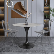 Verve Round Dining Table with MDF/Sintered Stone/Resin Tabletop in Black Stainless Steel Pedestal Base Sintered Stone 36 Inch White Dining Table Leisuremod