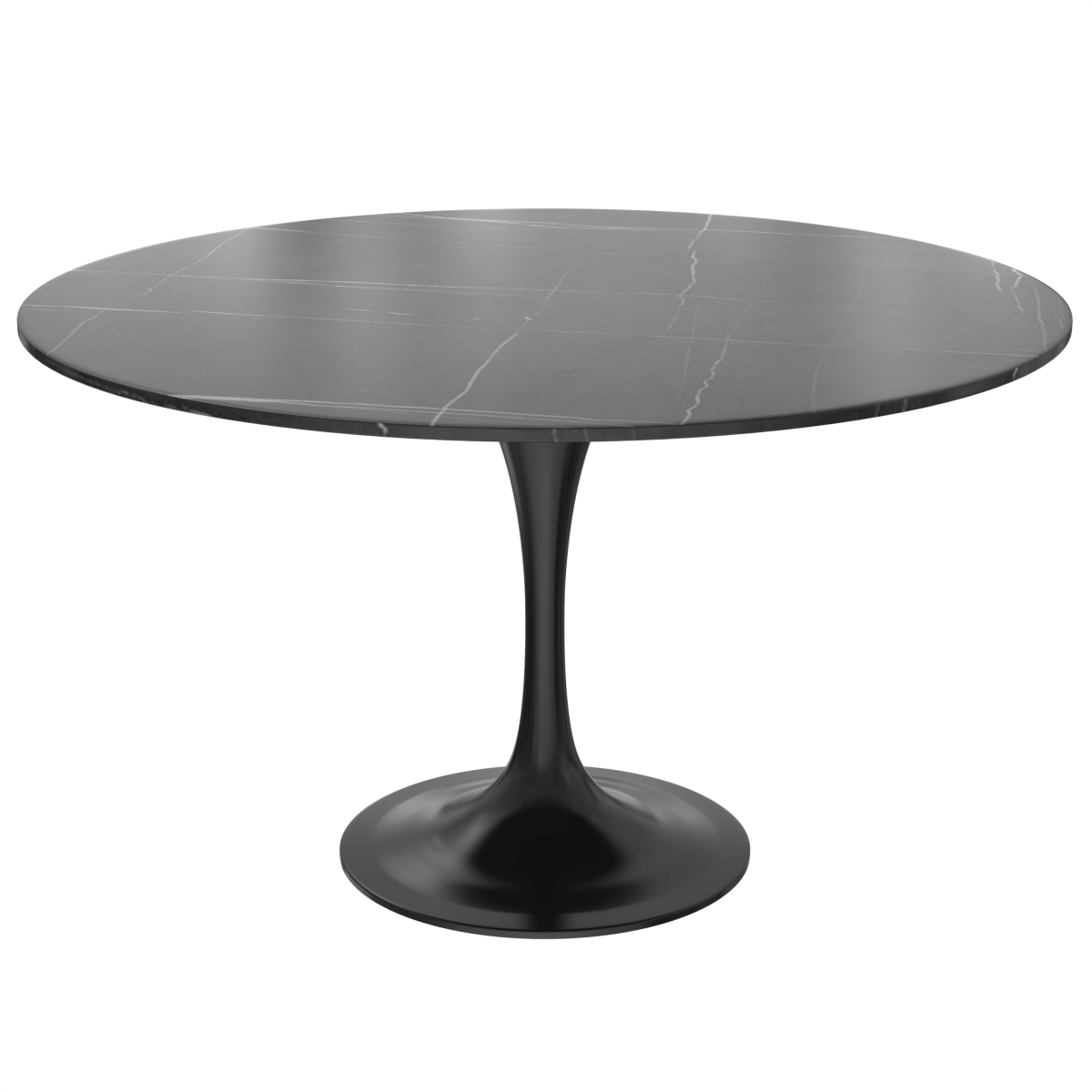Verve Round Dining Table with MDF/Sintered Stone/Resin Tabletop in Black Stainless Steel Pedestal Base Sintered Stone 48 Inch Black Dining Table Leisuremod