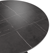 Verve Round Dining Table with MDF/Sintered Stone/Resin Tabletop in Black Stainless Steel Pedestal Base Sintered Stone 36 Inch Black Dining Table Leisuremod