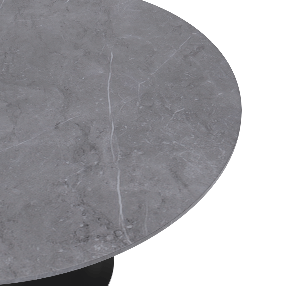 Verve Round Dining Table with MDF/Sintered Stone/Resin Tabletop in Black Stainless Steel Pedestal Base Sintered Stone 48 Inch Grey Dining Table Leisuremod