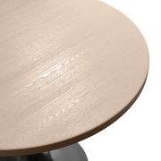 Verve Round Dining Table with MDF/Sintered Stone/Resin Tabletop in Black Stainless Steel Pedestal Base MDF 36 Inch Natural Wood Dining Table Leisuremod