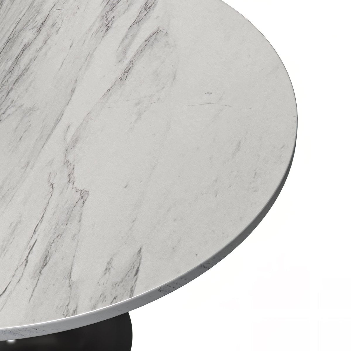 Verve Round Dining Table with MDF/Sintered Stone/Resin Tabletop in Black Stainless Steel Pedestal Base Resin 48 Inch White Resin Dining Table Leisuremod