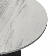 Verve Round Dining Table with MDF/Sintered Stone/Resin Tabletop in Black Stainless Steel Pedestal Base Resin 48 Inch White Resin Dining Table Leisuremod