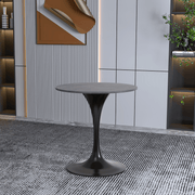 Verve Round Dining Table with MDF/Sintered Stone/Resin Tabletop in Black Stainless Steel Pedestal Base Sintered Stone 27 Inch Grey Dining Table Leisuremod