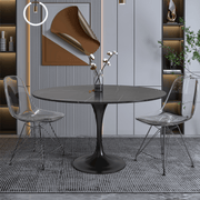 Verve Round Dining Table with MDF/Sintered Stone/Resin Tabletop in Black Stainless Steel Pedestal Base Sintered Stone 48 Inch Black Dining Table Leisuremod